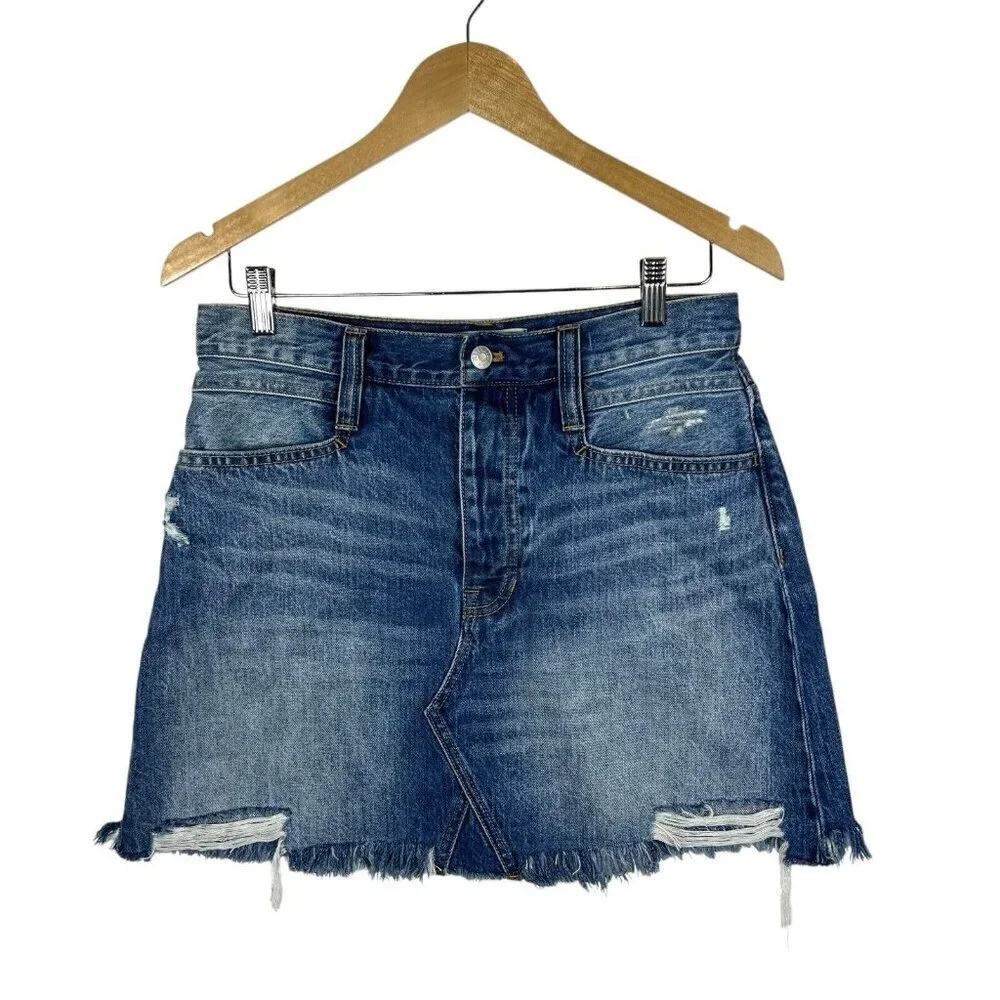 Madewell, New, Rigid Denim Straight Destructed Mini Jean‎ Denim Skirt, Size 28
